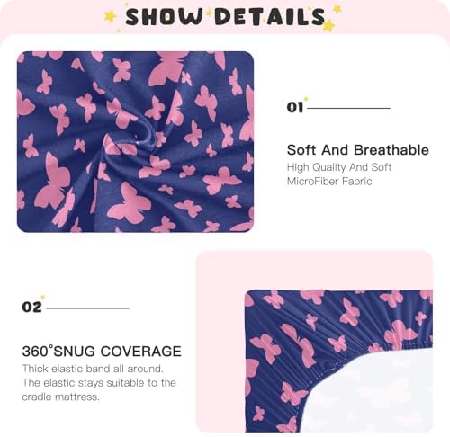 Gbjiemia Navy Butterfly Crib Sheets for Baby Boys Girls