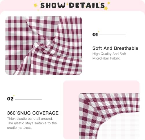 MNSRUU Crib Sheets for Boys Girls Maroon Gingham Pattern 1