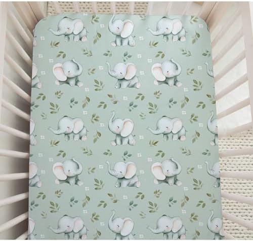Pynnlts Cute Elephant Boho Leaves Crib Sheet