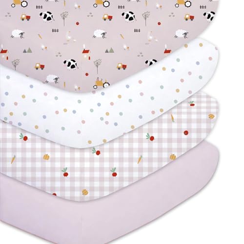 Plushii 4 Pack Fitted Crib Sheets with Pink Sheep Design