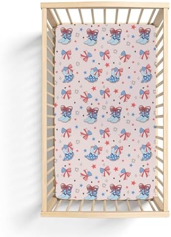 Pink July 4th Cowgirl Crib Sheets 52x28Inch