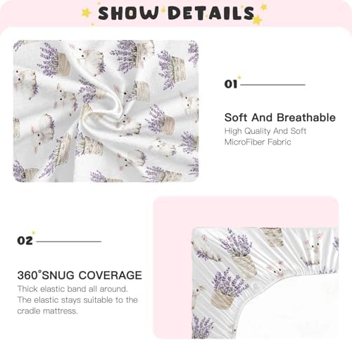 MNSRUU Crib Sheets for Boys Girls Lavender Pattern Breathable Fitted Sheet
