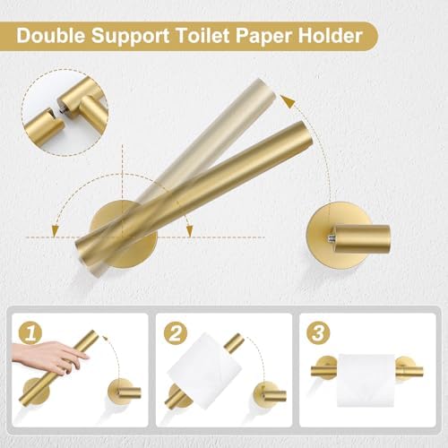 TQKAG 8-Piece Bathroom Hardware Set Brushed Gold Towel Bar Kit