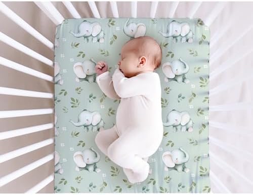 Pynnlts Cute Elephant Boho Leaves Crib Sheet