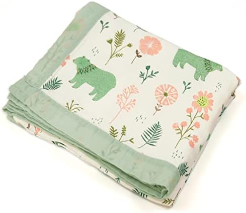 Floral Bear Muslin Swaddle Blanket 43X45 for Baby Boys Girls Toddlers