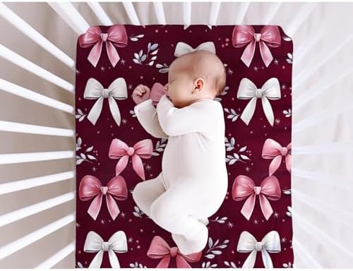 Pink White Bows Crib Sheets for Baby Girls and Boys 1