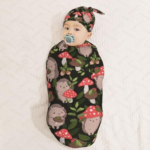 Muishi Cute Baby Hedgehog Swaddle Blanket and Hat Set 1