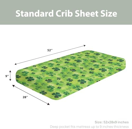ZoUbqchY Green Lucky Shamrocks Crib Sheets 52x28 Inch