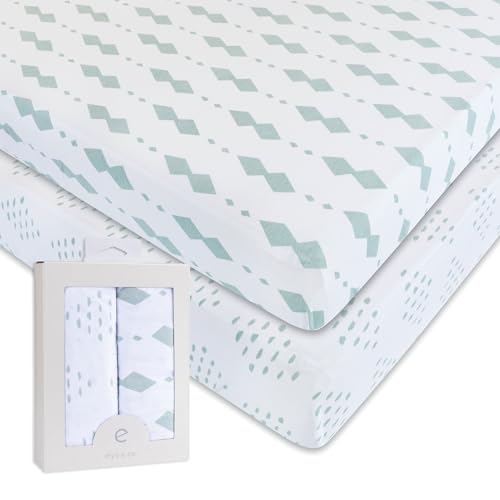 Elys Co Crib Sheet Set 2 Pack Grey Sage Diamond