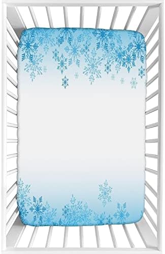 XISUNYA Winter Crib Sheet Set 28x52 Snowflake Print Blight Blue