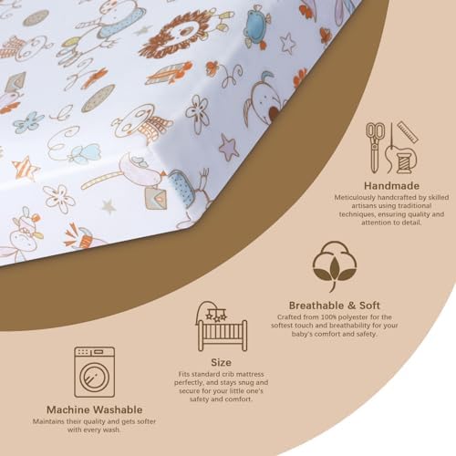 NEKSUN Mini Crib Sheet with Animals Print