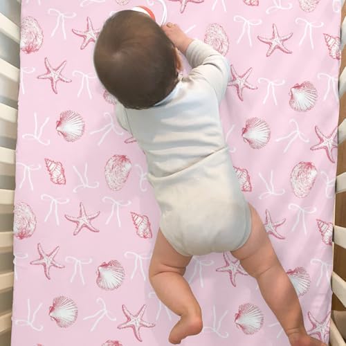 Pink Summer Conches Bows Sea Baby Crib Sheets 2 Pack
