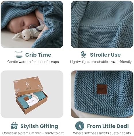Little Dedi 100 Organic Cotton Swaddling Blanket - Smoke Blue 30x40