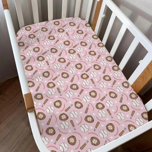 Pink Blue Baseball Crib Sheets 2 Pack