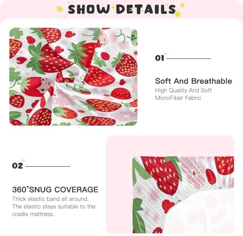 Jihqo Strawberry Red Crib Sheets Pack N Play Soft Breathable