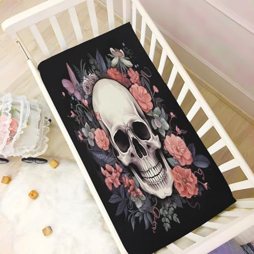 Floral Sugar Skull Crib Sheets Soft Breathable 52x28
