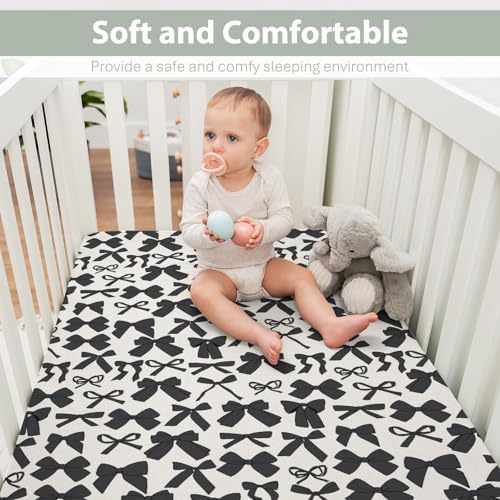 Black Bows Crib Sheets - 52x28 Soft Stretchy Fitted Mattress Cover