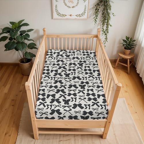 Black Bows Crib Sheets - 52x28 Soft Stretchy Fitted Mattress Cover