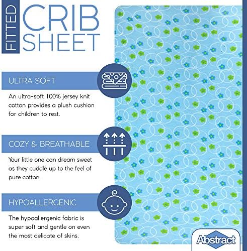 Abstract Jersey Cotton Cradle Sheets - 18x36 Fitted 6 Deep Pocket - Floral Blue