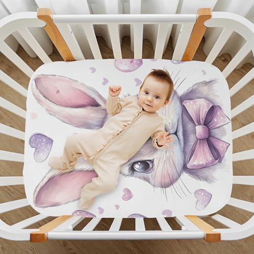 MNSRUU Crib Sheets for Boys Girls Bunny Head Breathable Fitted Playard Bedding
