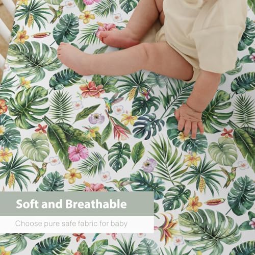 Tropical Flower Leaves Hummingbirds Crib Sheets 52x28