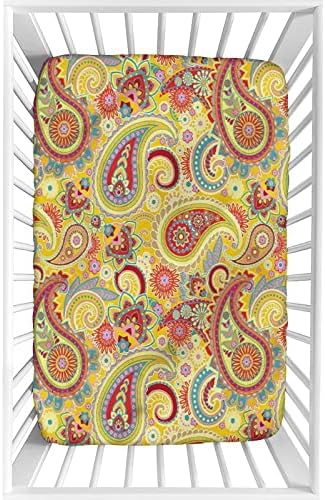 XISUNYA Mustard Paisley Crib Sheet Set