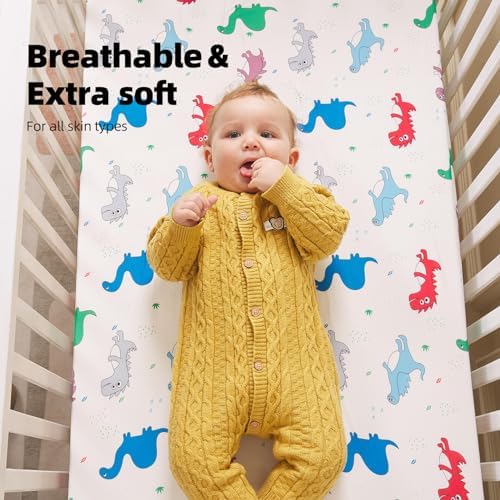 Hevituwhe Warm Fitted Crib Sheets 2 Pack with Dinosaur Pattern