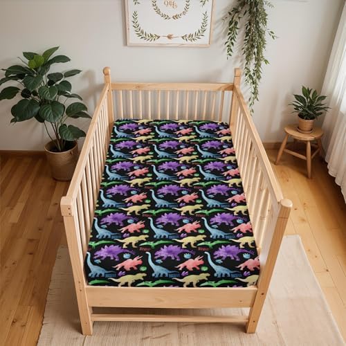 Pastel Dinosaurs Baby Crib Sheets 52x28 Inch Gender Neutral
