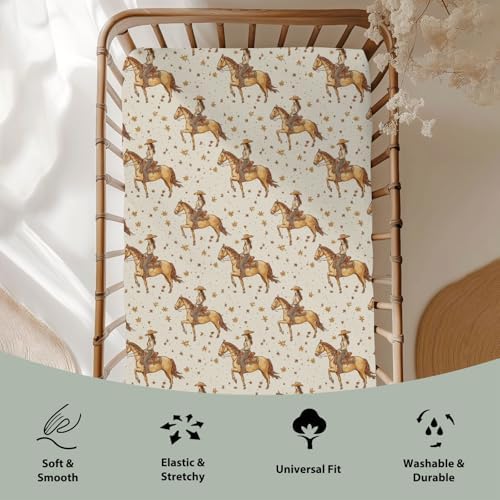 Retro Western Cowgirl Stars Crib Sheets 52x28