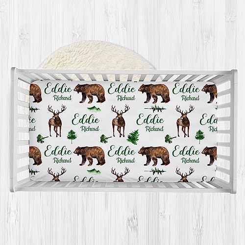 Personalized Baby Crib Sheets with Name Soft Woodland Design