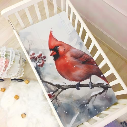 Jihqo Winter Red Bird Crib Sheets Pack N Play