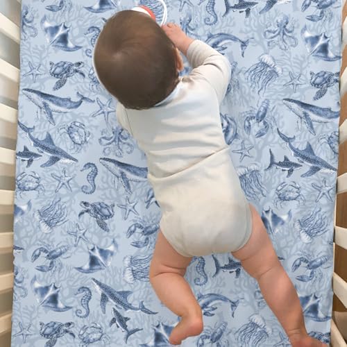 Retro Sea Animals Crib Sheet 52x28x9 Fitted
