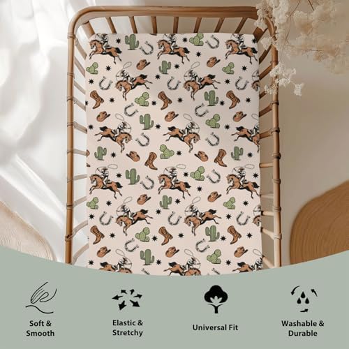 Retro Western Cowboy Crib Sheets 52x28 Inch