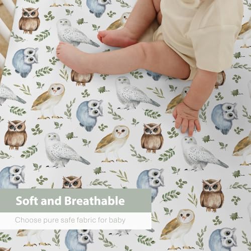 Watercolor Owls Boho Leaves Crib Sheet 28x52