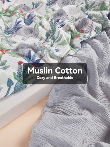TILLYOU Muslin Crib Sheets 2 Pack Neutral Soft Cotton Rainforest Elephant Grey
