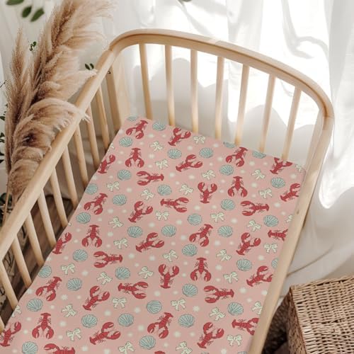 Red Coastal Lobsters Baby Crib Sheets 28x52 Inches 1