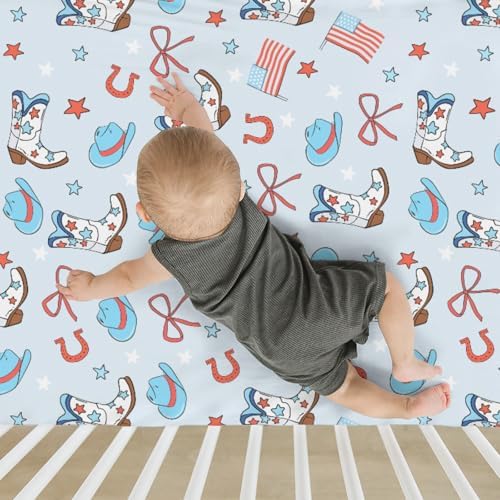 ZoUbqchY July 4th Cowboy Crib Sheets 52x28