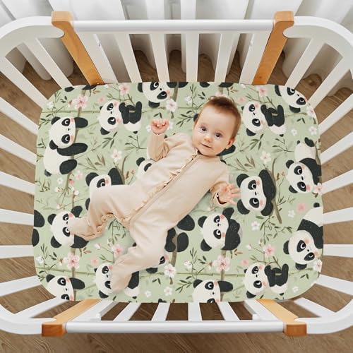 MNSRUU Crib Sheets for Boys Girls Panda Flowers Breathable Fitted Playard Bedding