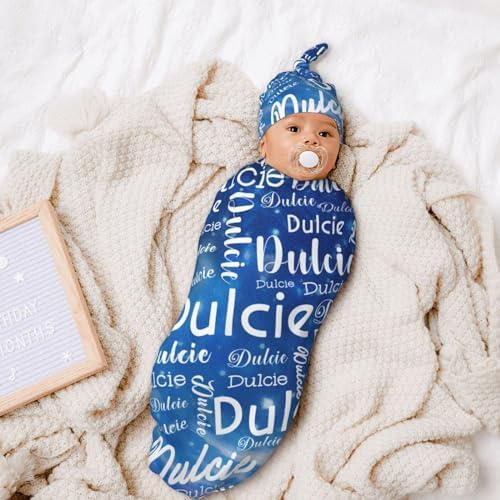 Personalized Name Swaddle Set - Baby Girl Boy Swaddle Blanket Hat