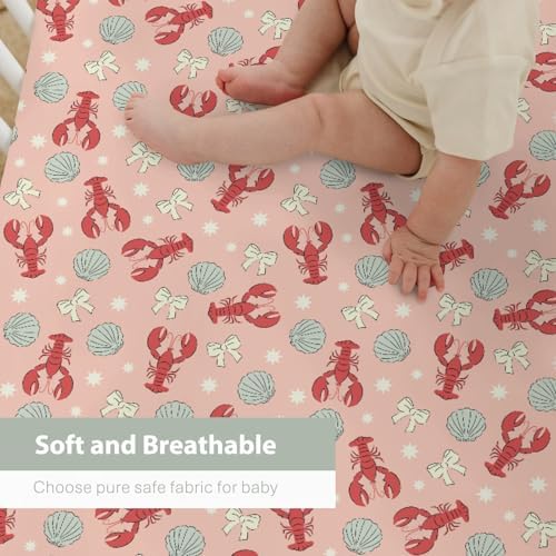 Red Coastal Lobsters Baby Crib Sheets 28x52 Inches 1