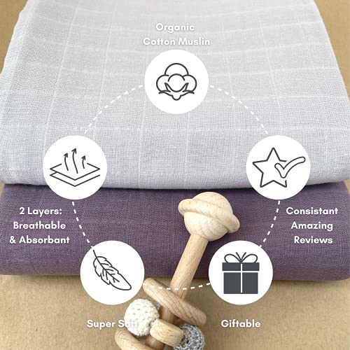 MOZAH Organic Muslin Swaddle Blankets 2 Pack
