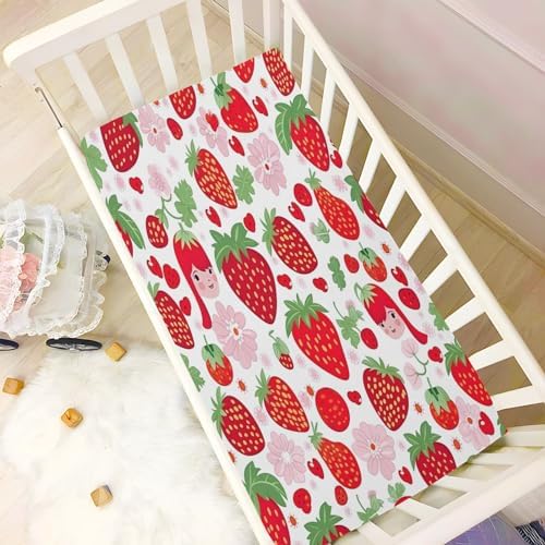Jihqo Strawberry Red Crib Sheets Pack N Play Soft Breathable