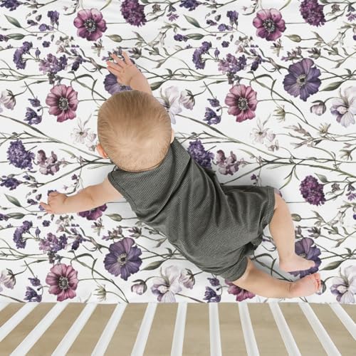 Vintage Purple Flowers Crib Sheet 52x28 Inch