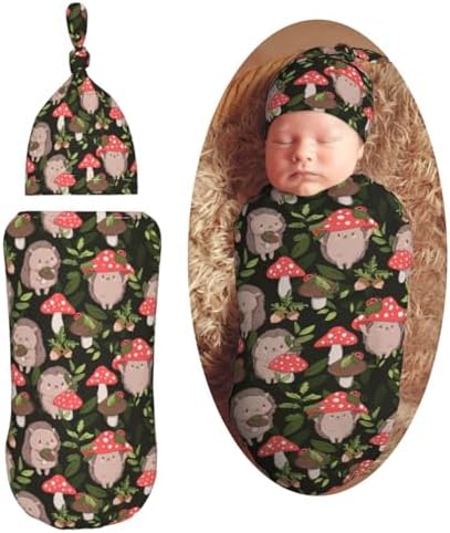 Muishi Cute Baby Hedgehog Swaddle Blanket and Hat Set 1