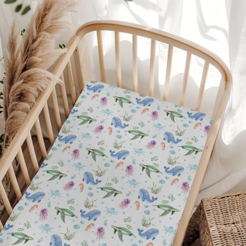 ZoUbqchY Pastel Sea Animals Crib Sheets 52x28In