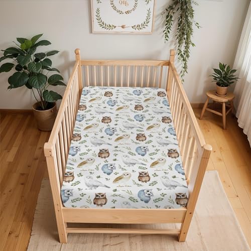 Watercolor Owls Boho Leaves Crib Sheet 28x52