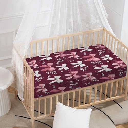 Pink White Bows Crib Sheets for Baby Girls and Boys 1