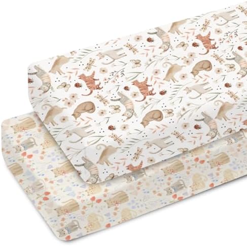 Cute Cat Boho Floral Crib Sheets 28x52 Inches 2 Pack