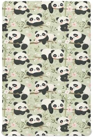 MNSRUU Crib Sheets for Boys Girls Panda Flowers Breathable Fitted Playard Bedding