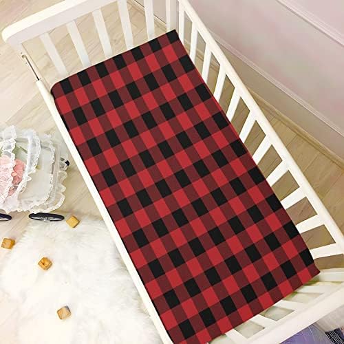 WELLDAY Red Buffalo Plaid Crib Sheets for Boys Girls